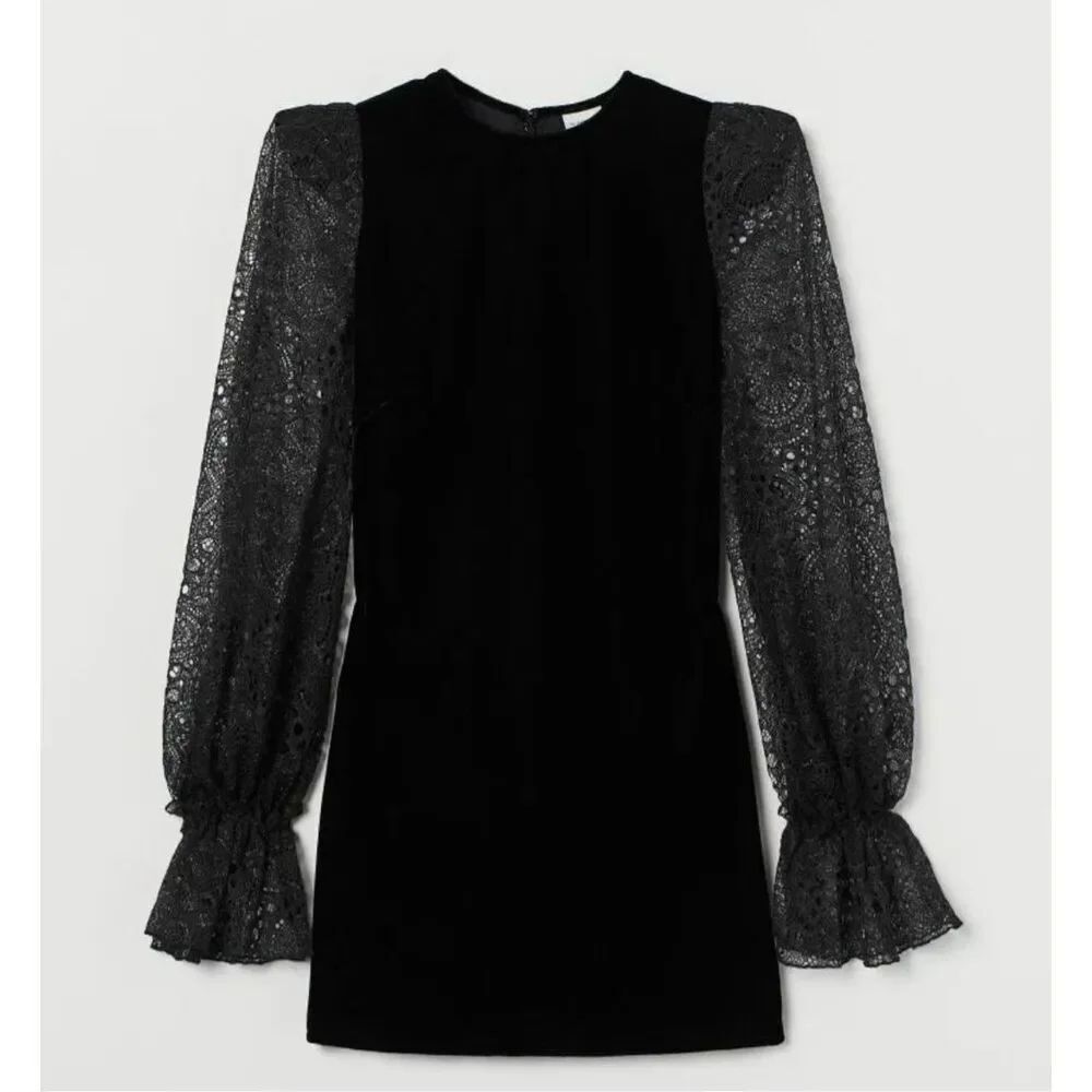 ✨VAMPIRE'S WIFE x H&M VELVET MINI BLACK SZ LARGE DRESS✨ - Picture 8 of 16